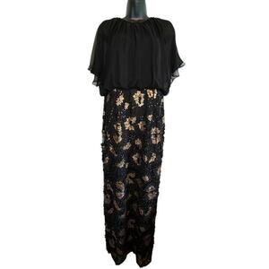 Aidan Mattox evening gown black and gold sequins applique size 12